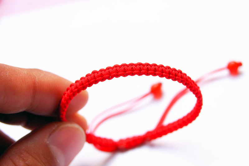 Free delivery - pure hand woven yellow * red * dark green, flat knot - charm bracelet.