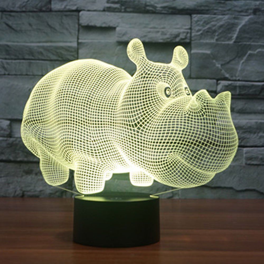 Animal Rhinoceros 3D LED Night Light 7 Color Change Table Desk Lamp Kids Gift #R42