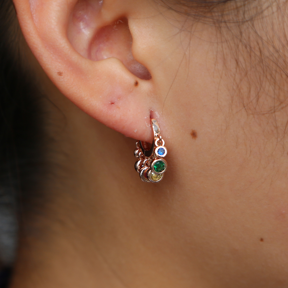 fashion gold plated earring for women girl gift with rainbow colorful cz drop charm round dots geometric elegance adorable earring