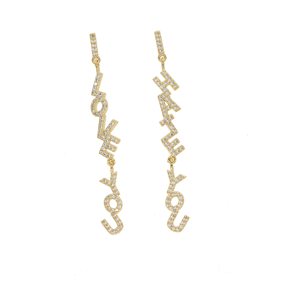 2018 New Fashion gold silver color charm dangle earrings with sparking tiny CZ for women cute girl romantic lover & hate Letter earring gift, Golden;silver
2018 New Fashion gold silver color charm dangle earrings with sparking tiny CZ for women cute girl romantic lover & hate Letter earring gift, Golden;silver
