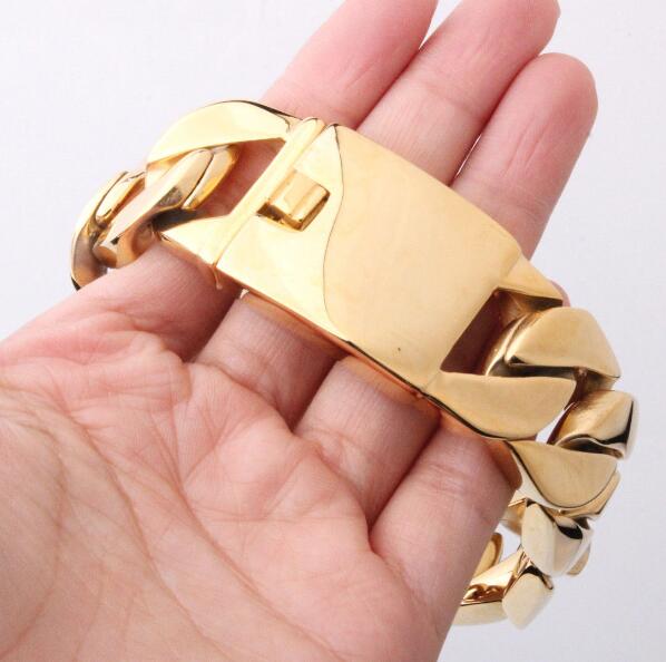 23cm (9 inch) or 21.5cm (8.5 in) Jewelry Large 316L Stainless steel jewelry Gold Miami cuban curb chain bracelet bangle Heavy Huge 26mm Mens