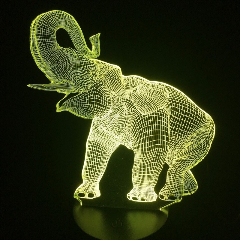 Amazing 3D Illusion LED Table Lamp Night Light with Animal Elephant Shape Touch 7 Colors Change Effect