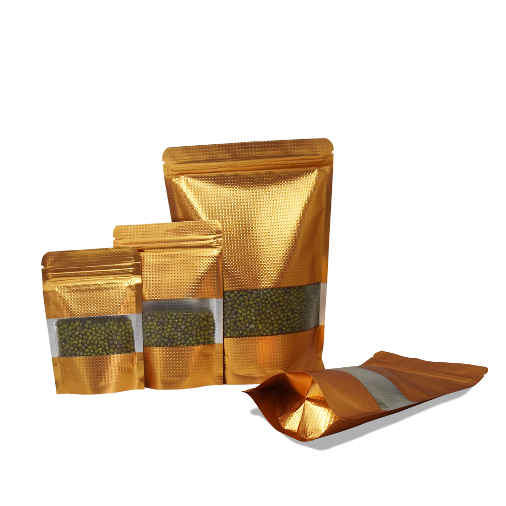 Stand Up Golden Zip Lock Bag Reusable Aluminum Foil Zipper Bag for Food Snack Candy Storage Mylar Bag with Window
Stand Up Golden Zip Lock Bag Reusable Aluminum Foil Zipper Bag for Food Snack Candy Storage Mylar Bag with Window