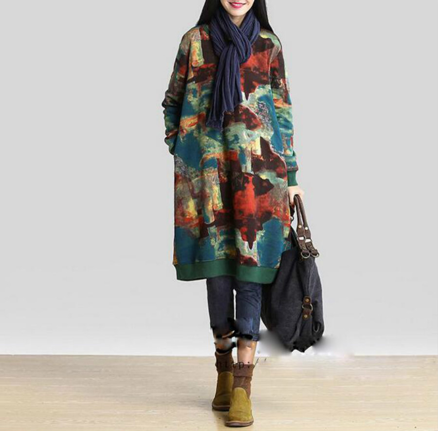 Wholesale- Spring Women Long Hoodies Dress Long Sleeve O-neck Print Loose Vintage Hoodie Cotton Pullover Top Sudaderas Mujer 2017 Moletom, As pic
Wholesale- Spring Women Long Hoodies Dress Long Sleeve O-neck Print Loose Vintage Hoodie Cotton Pullover Top Sudaderas Mujer 2017 Moletom, As pic