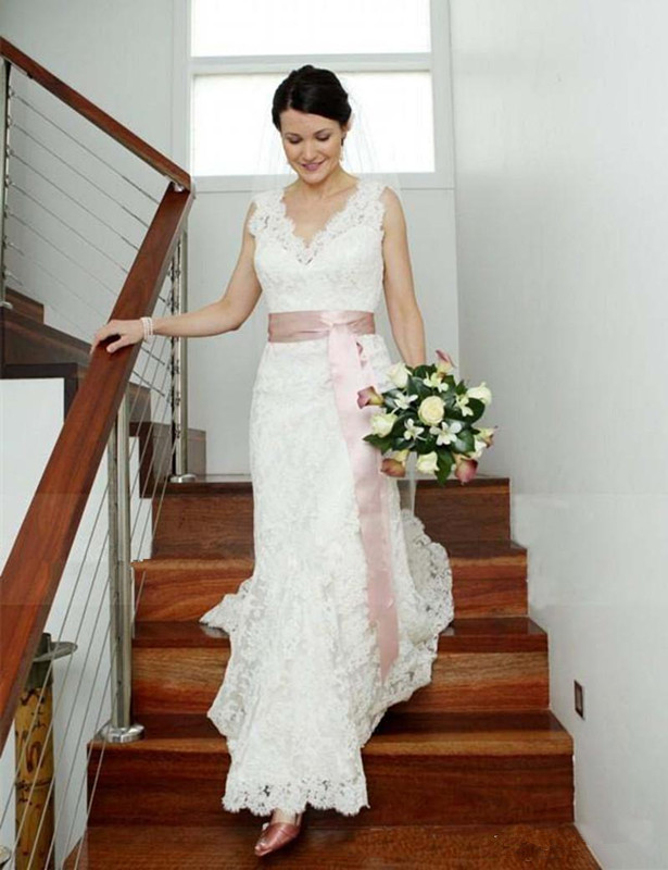Generous V Neck Full Lace Long Sweep Wedding Dresses with Ribbon Buttons Back Bridal Wedding Gowns, Custom made from color chart
Generous V Neck Full Lace Long Sweep Wedding Dresses with Ribbon Buttons Back Bridal Wedding Gowns, Custom made from color chart