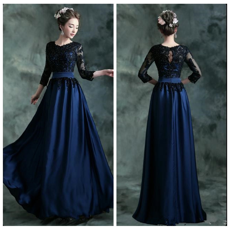 Elegant Navy Blue Lace Bridesmaid Dress 2018 A Line O-Neck 3/4 Long Sleeve Chiffon Appliques Dresses Party Honor Of Maid Custom
Elegant Navy Blue Lace Bridesmaid Dress 2018 A Line O-Neck 3/4 Long Sleeve Chiffon Appliques Dresses Party Honor Of Maid Custom