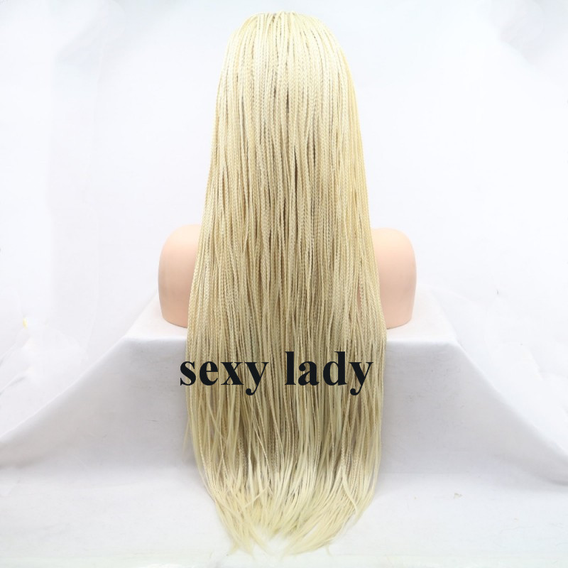 Free shipping 180density full Box Braids Wig brazilian #613 blonde natural Hair Heat Resistant Braided Synthetic lace front wigs for black women