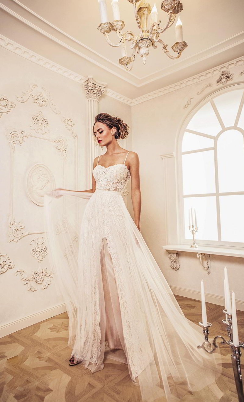 julie vino mermaid wedding dresses with detachable skirt full lace appliqued backless high split slits sexy spaghetti neck bridal gowns