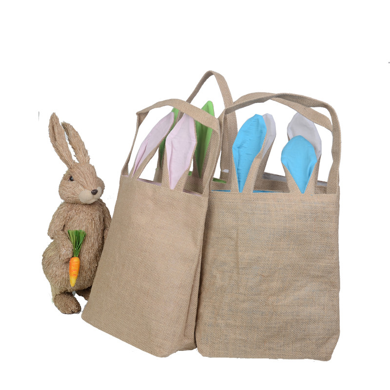 Burlap Easter Basket with Bunny Ears 14 Colors Bunny Ears Basket Cute Easter Gift Bag Rabbit Ears Put Easter Eggs
