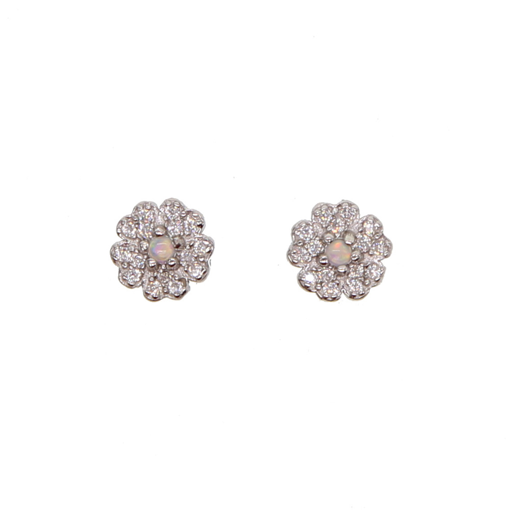100% 925 sterling silver beautiful flower stud earring for girl female gift delicate dainty chrysanthemum flower paved cz opal stone stud