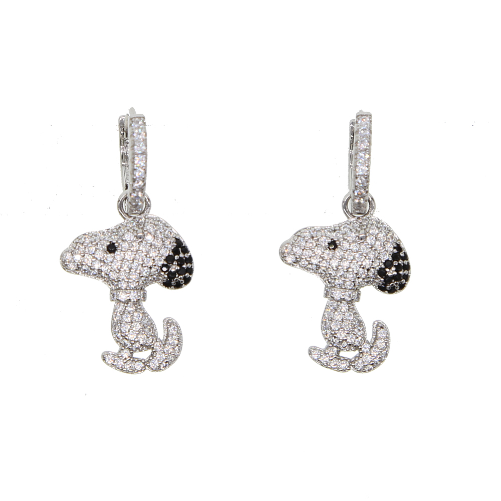 2018 girl gift jewelry lovely cute animal charm dangle earring micro pave cz black white dog bear charm adorable earrings