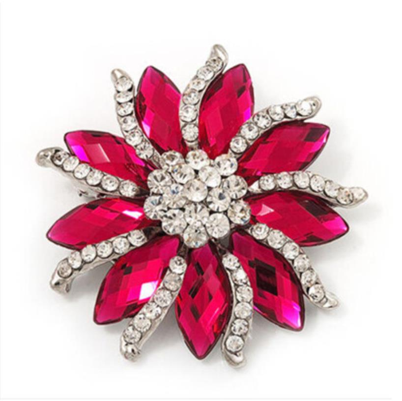 2 Inch Rhodium Silver Tone Marquise Crystal Diamante Flower Bouquet Brooch Party Gift Pins