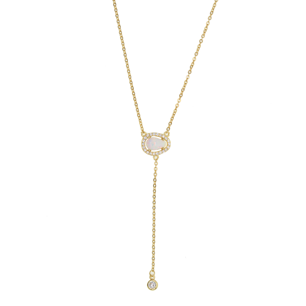 2018 latest design gold plated necklace for women jewelry high quality cz opal stone european women long Y lariat necklace style