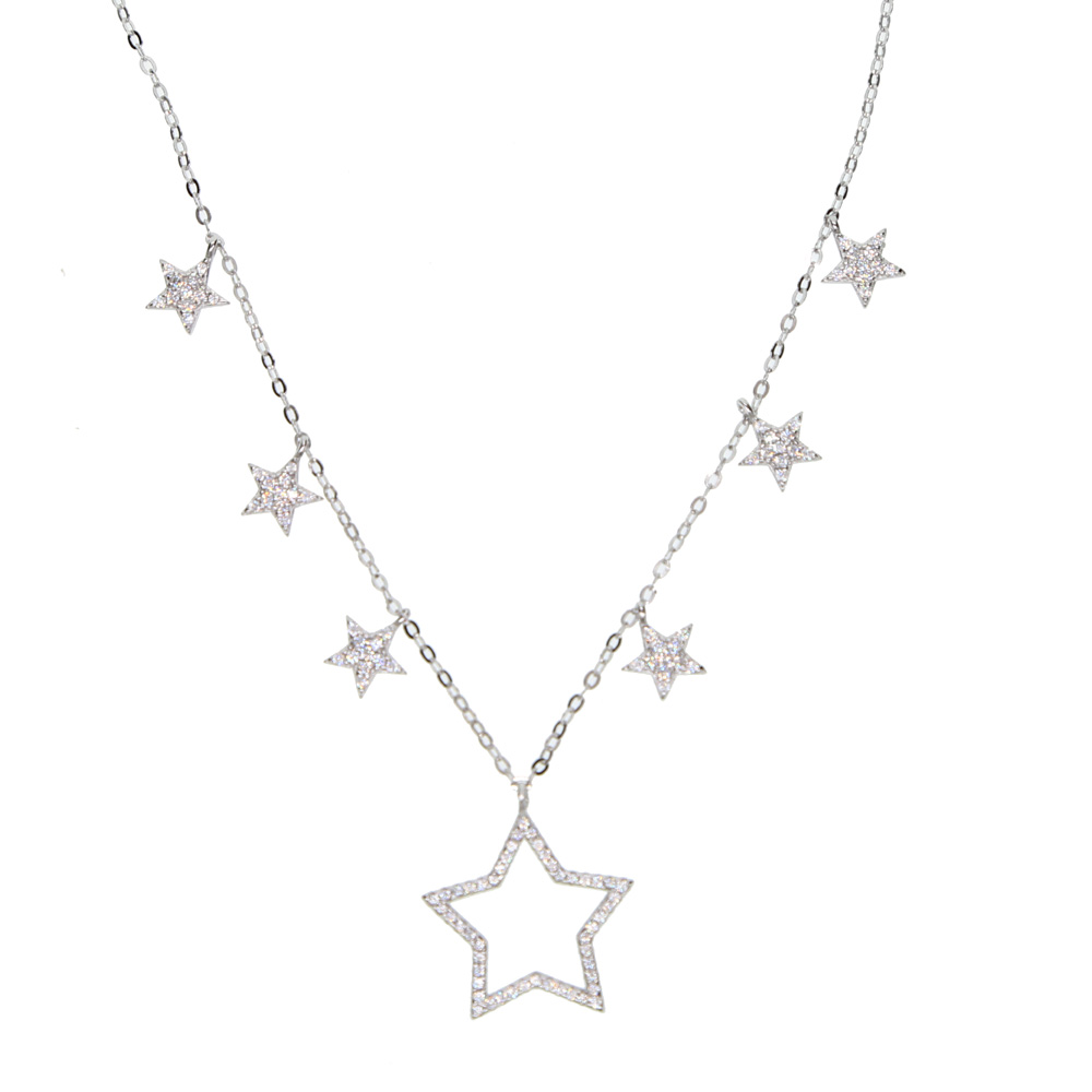 lovely star charm choker necklace cute statement jewelry 100% 925 sterling silver women collar collarbone Star pendant necklaces jewelry
