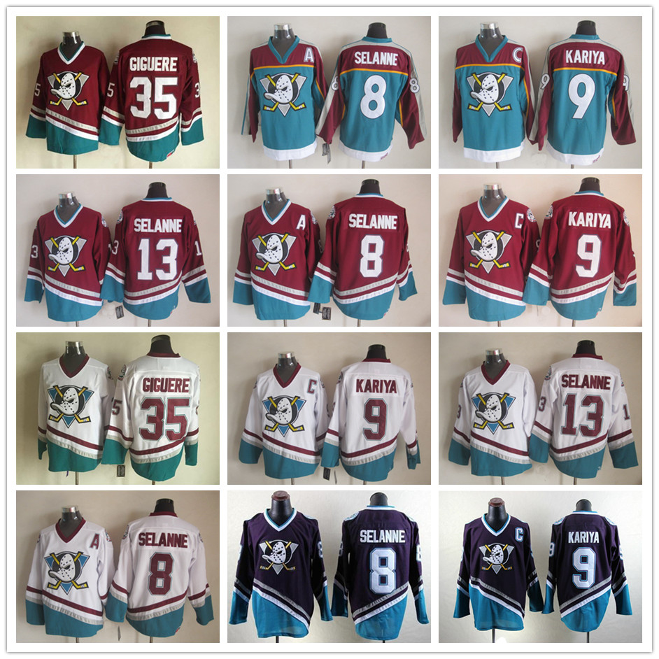 Anaheim Mighty Ducks 8 Teemu Selanne 13 9 Paul Kariya 35 Jean-Sebastien Giguere Home White Purple Black Hockey Jerseys, 8 white
Anaheim Mighty Ducks 8 Teemu Selanne 13 9 Paul Kariya 35 Jean-Sebastien Giguere Home White Purple Black Hockey Jerseys, 8 white