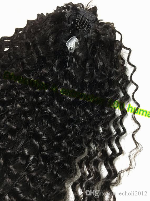 Kinky drawstring ponytail human hair extension natural black curly women ponytail hairpiece clip in140g fashion stylelish ponytail hairstyle