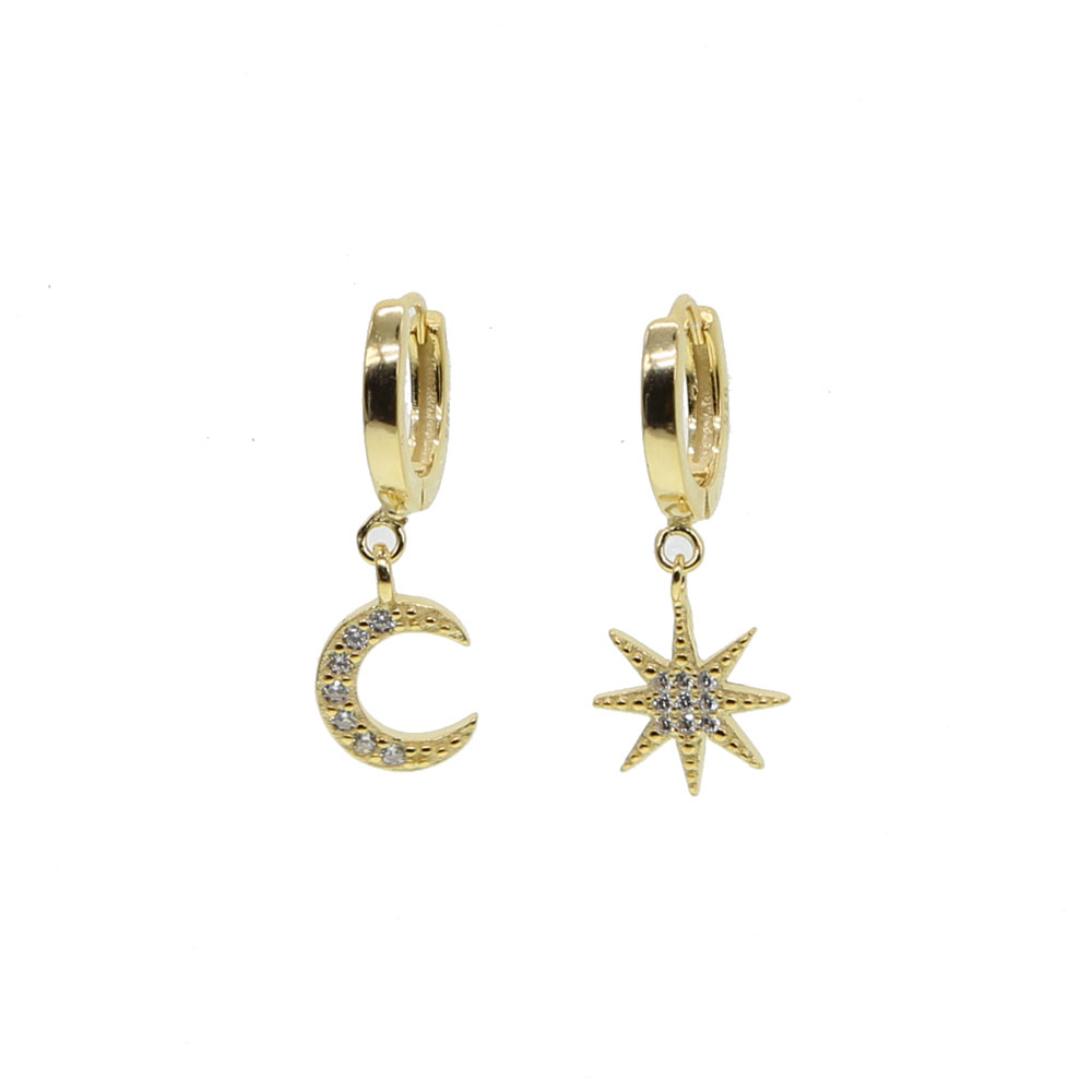 moon star earring dangle cute moon starbust charm gold plated 2018 Christmas gift gift 925 sterling silver Gorgeous women jewelry