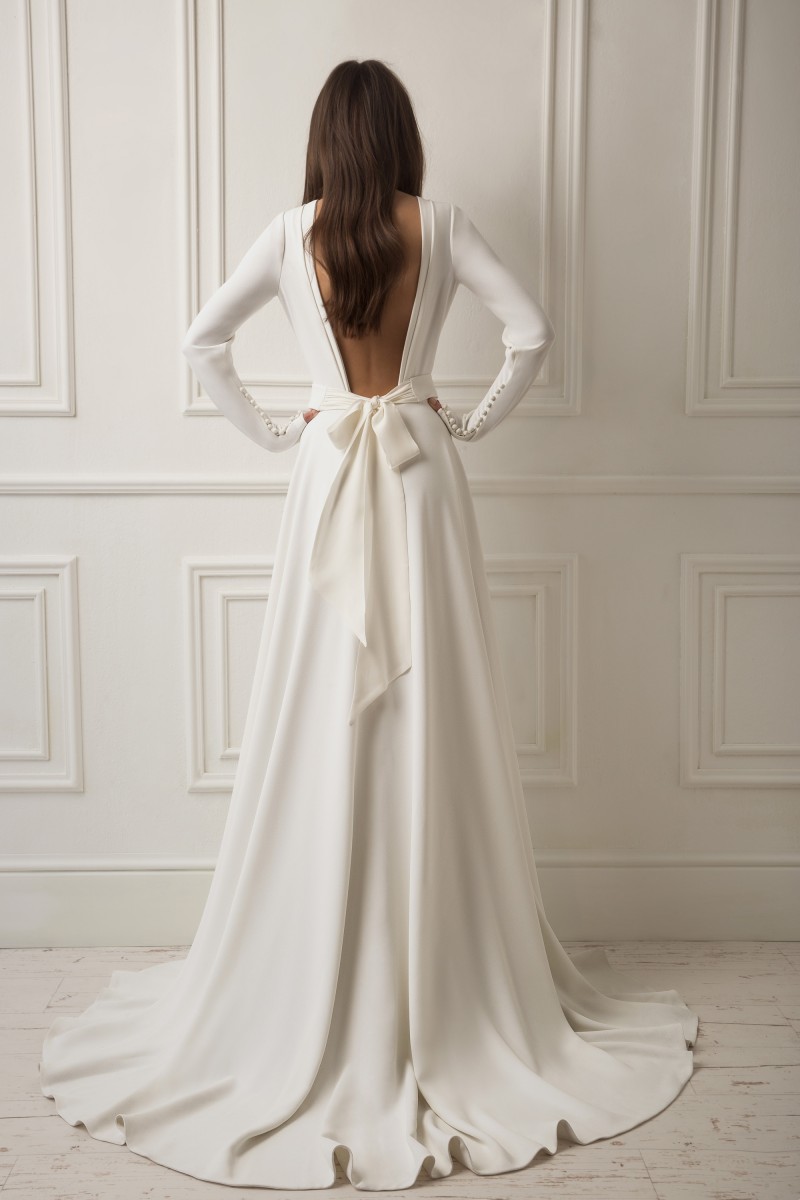 lihi hod 2019 Split Satin Wedding Dresses Long Sleeves Bridal Gowns Backless robe de mariée Plus Size Boho Wedding Dress