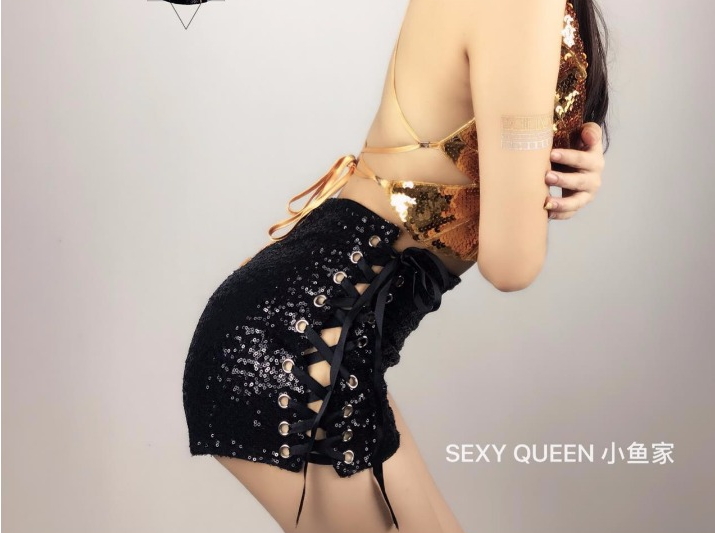 Womens party club DS dancing performance high waist lacing bandage hollow out paillette shinny sequined shorts plus size SMLXL