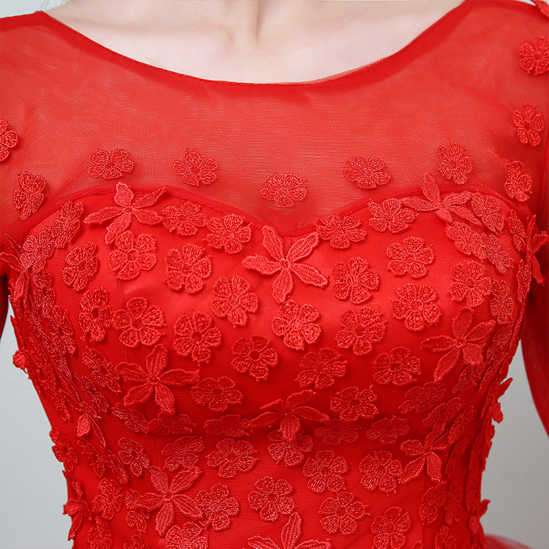 Wedding dress 2018 New Arrival Korean Stlye Fashion Simple Lace Three Quarter Sleeve Flower Red Bridal Gowns Vestidos De Novia