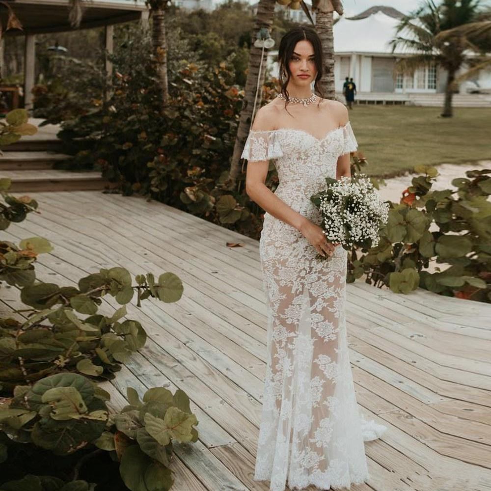 Sexy Illusion Mermaid Wedding Dresses Off Shoulder Backless Beach Boho Bridal Gowns Floor Length Wedding Wear vestido de novia
