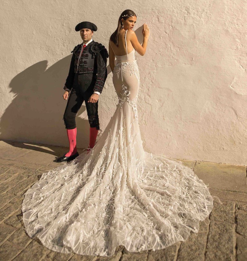 Mermaid Berta Backless Wedding Dresses With Detachable Cape Bridal Gowns Feather Spaghetti Straps D Appliqued Vestidos De Nnovia