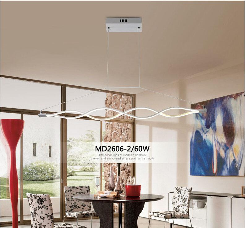 Modern Minimalist Led Wave Pendant Light Aluminum Hanging Lamp Acryl Chandelier Lighting 40W/80W for Dining Room Livingroom