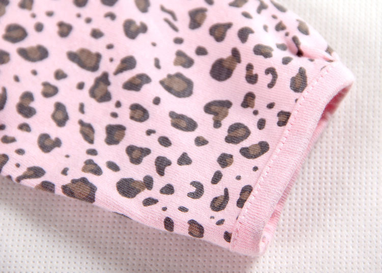 2pcs Infant Baby Girl Clothes Set Kids T-shirt Top+Pants Pink Leopard children's clothing