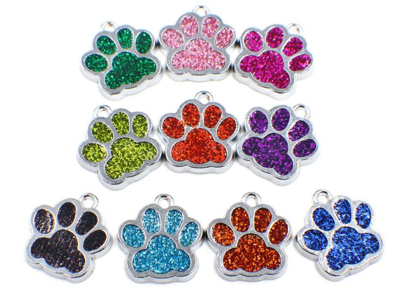Whole 50pcslot Bling dog bear paw print hang pendant charms fit for diy keychains necklace fashion jewelrys
