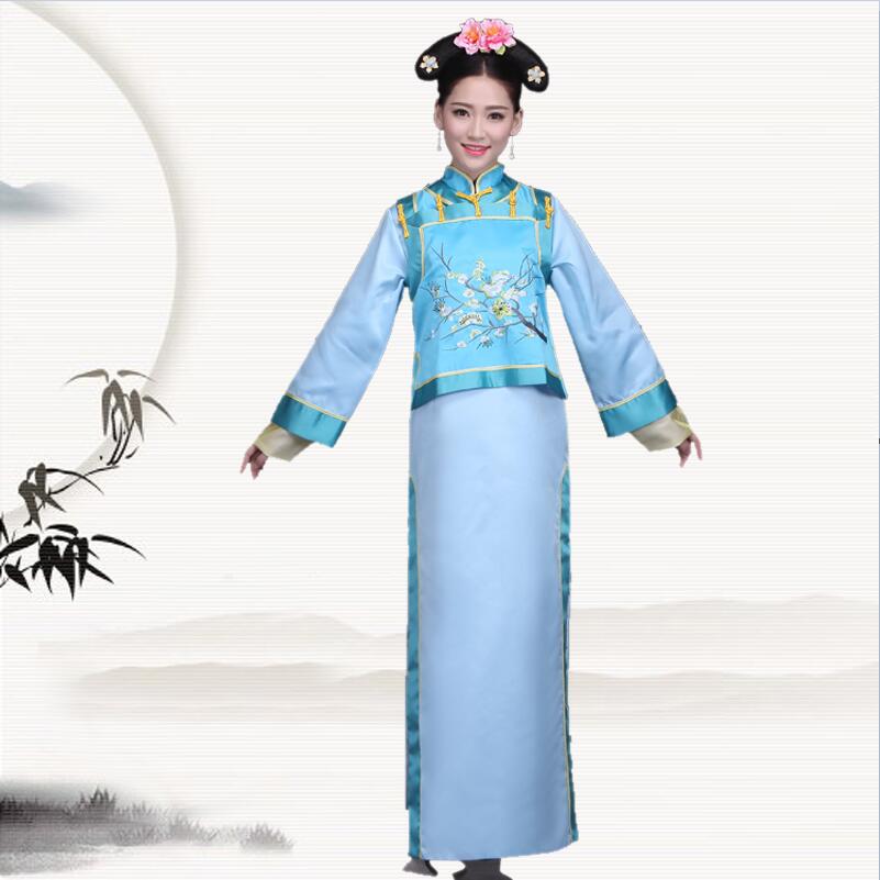 New blue and pink the Qing dynasty princess dress Chinese ancient manchu gown elegant female ethnic clothing