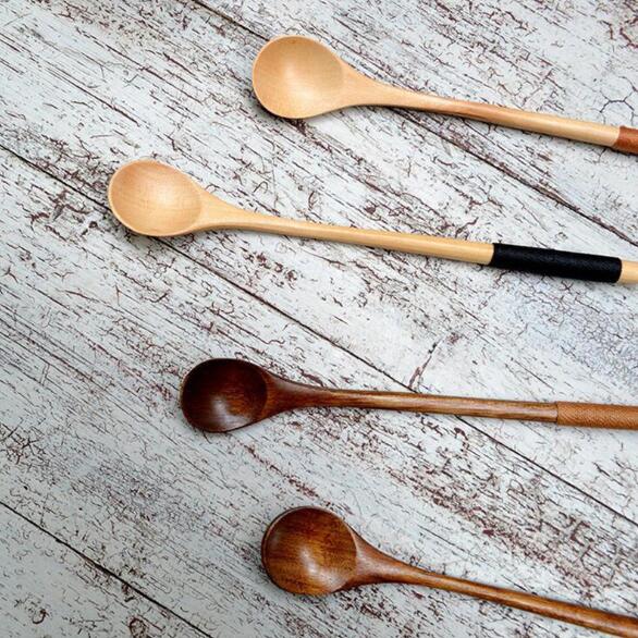 Wooden Spoons Long Handled Spoon Kids Spoon Wood Rice Soup Dessert Spoon Coffer Mixing Tableware