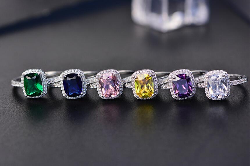 Victoria Wieck Handmade Fashion Jewelry Sterling Sier Cushion Shape Six Color Amethyst Sapphire Party Birthstone Women Wedding Ring