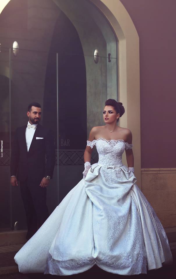 Mhamad Dresses Said Off Shoulder Lace Applique Floor Length Wedding Bridal Gowns Detachable Train Vestido De Novia
