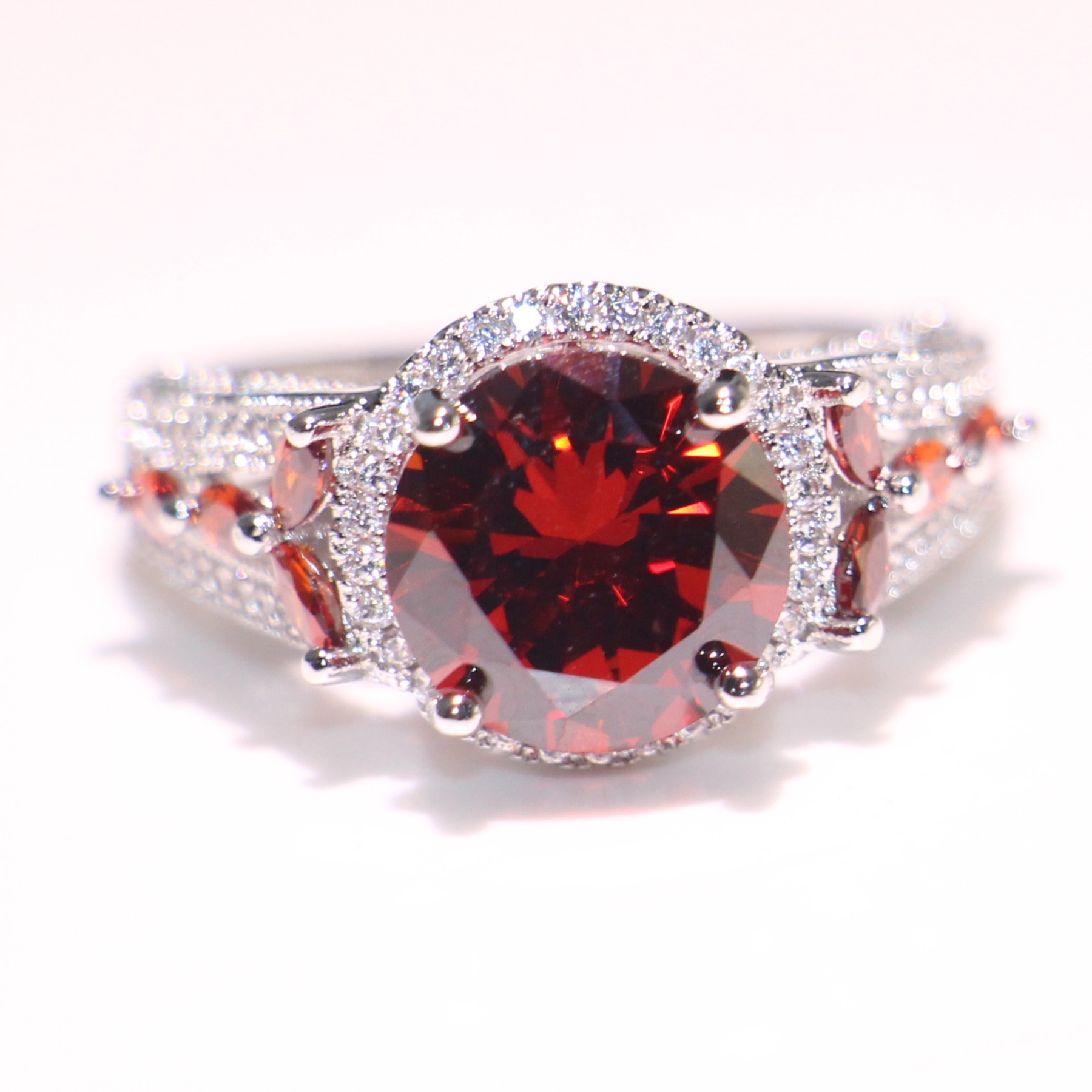 Sterg Sier Garnet Eternity Wedding Band: Round Cut CZ Dia Promise Ring for Women 45d0