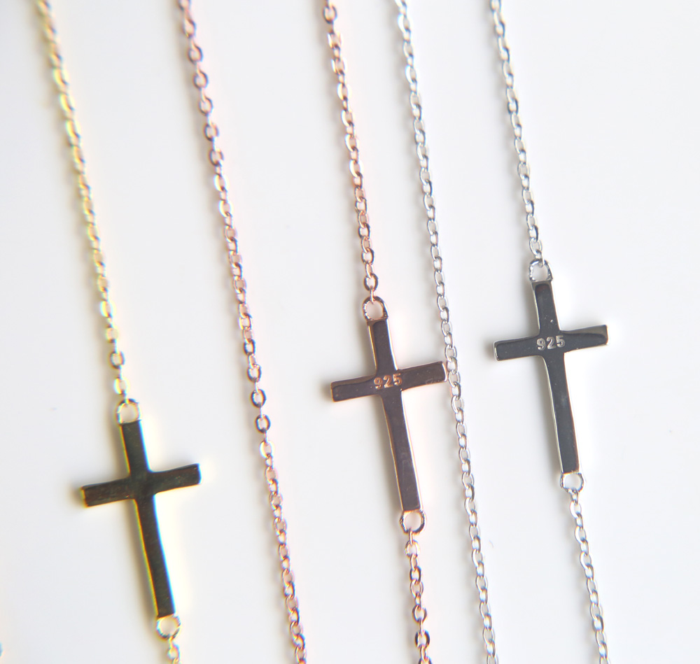 classic sideway necklace sterg sier dainty chain Simple minimal cross charm delicate women girl chains