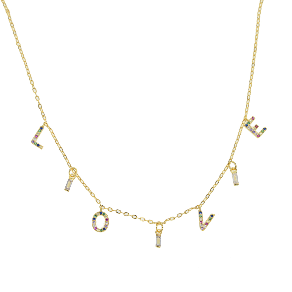 2019 valentines gift necklace for girlfriend love letter cz charm with rainbow cz gold plated statement necklaces