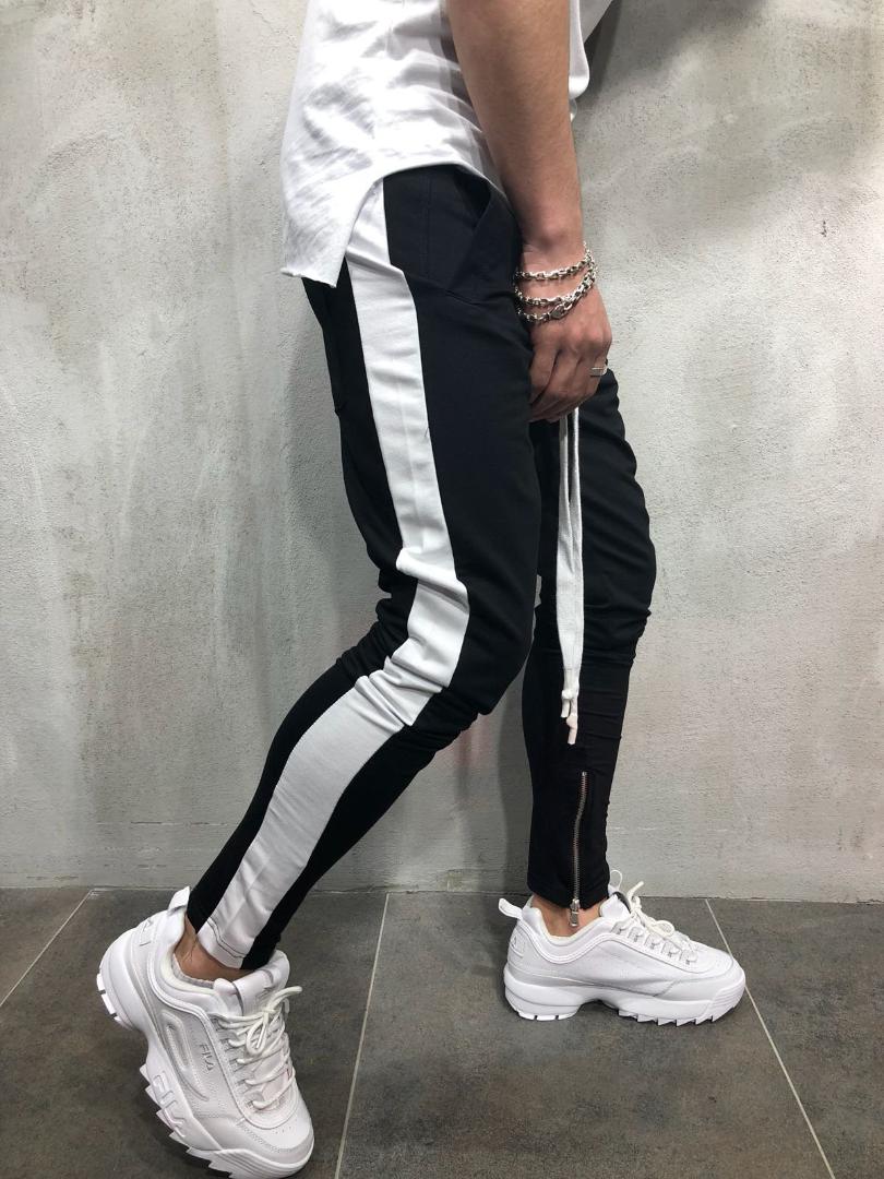 Men's Contrast Pants Fashion Men Side Stripe Drawstring Hip Hop Trackpants Male Streetwear Skinny Jogger SweatPants