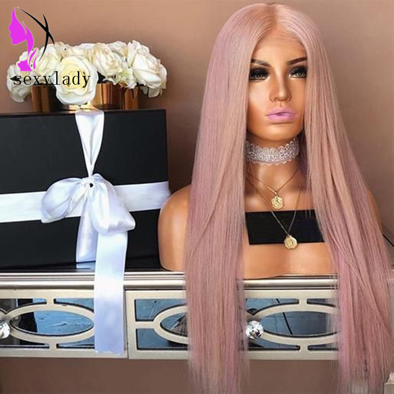 Wholesale pink color 30inhes Long Silky Straight Synthetic Wigs Heat Resistant Glueless Lace Front/Full Lace Wigs for Black Women