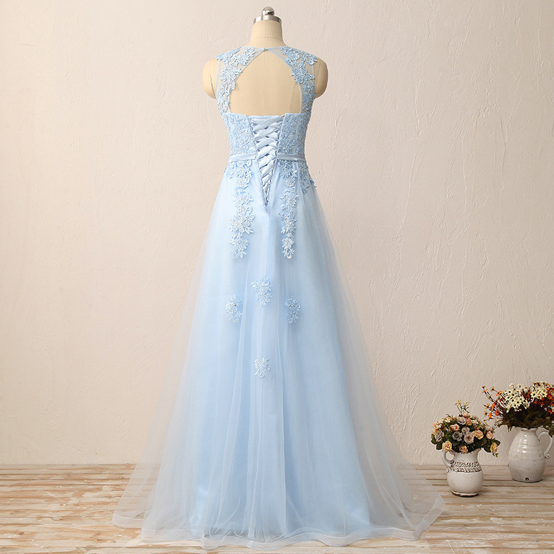 2018 New Sexy Long Lace Prom Dresses A Line Appliques Plus Size Floor-Length Formal Evening Homecoming Party Gown QC1144