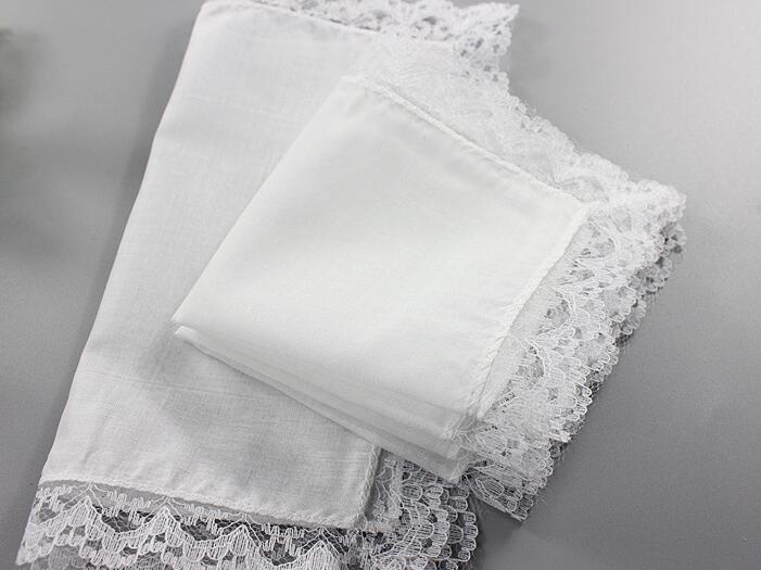 Handkerchief Pure White Hankerchiefs with Lace Plain DIY Print Draw Hankies Cotton Handkerchiefs Pocket Square 23*25 cm