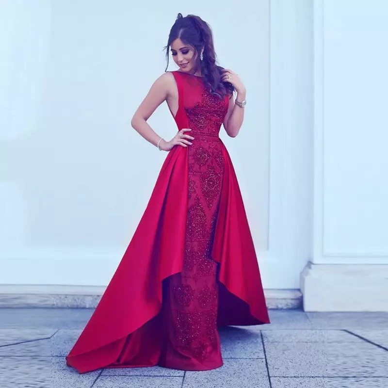 Arabic Red Prom Dresses With Satin Overskirt Sequins Beading Applique Sheath Party Dress Sleeveless Zipper Celebrity Dresses Evening Wear, Same as image
Arabic Red Prom Dresses With Satin Overskirt Sequins Beading Applique Sheath Party Dress Sleeveless Zipper Celebrity Dresses Evening Wear, Same as image