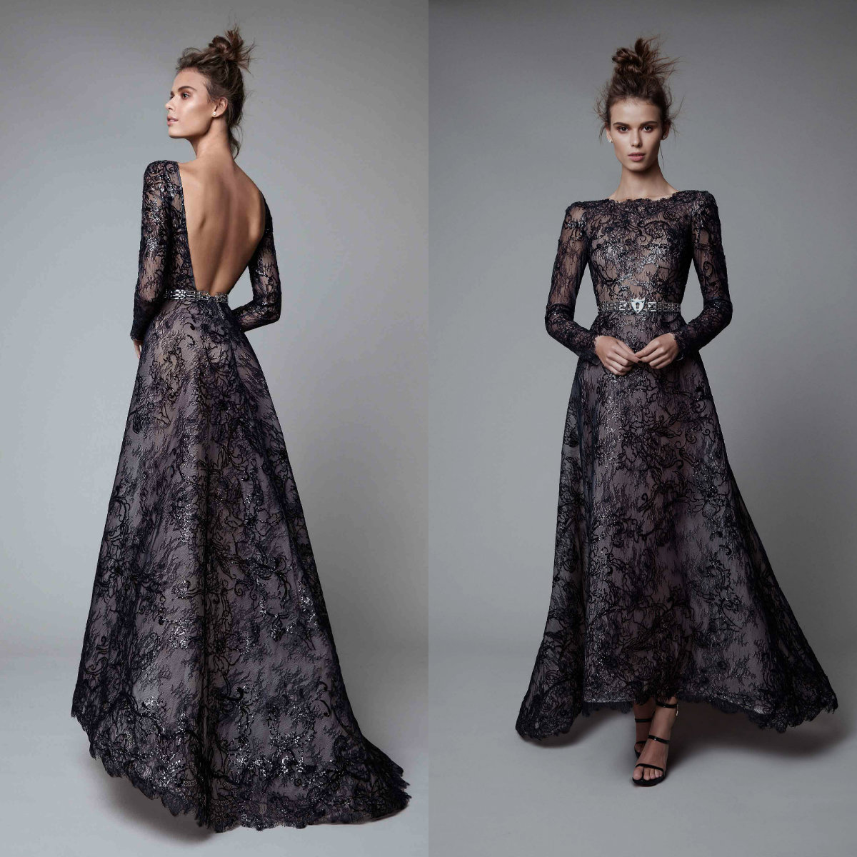 Berta Black Evening Dresses With Long Sleeve Tulle Luxury Applique Prom Dress Evening Wear Backless Sweep Train Custom Made Party Gowns, Dark navy
Berta Black Evening Dresses With Long Sleeve Tulle Luxury Applique Prom Dress Evening Wear Backless Sweep Train Custom Made Party Gowns, Dark navy