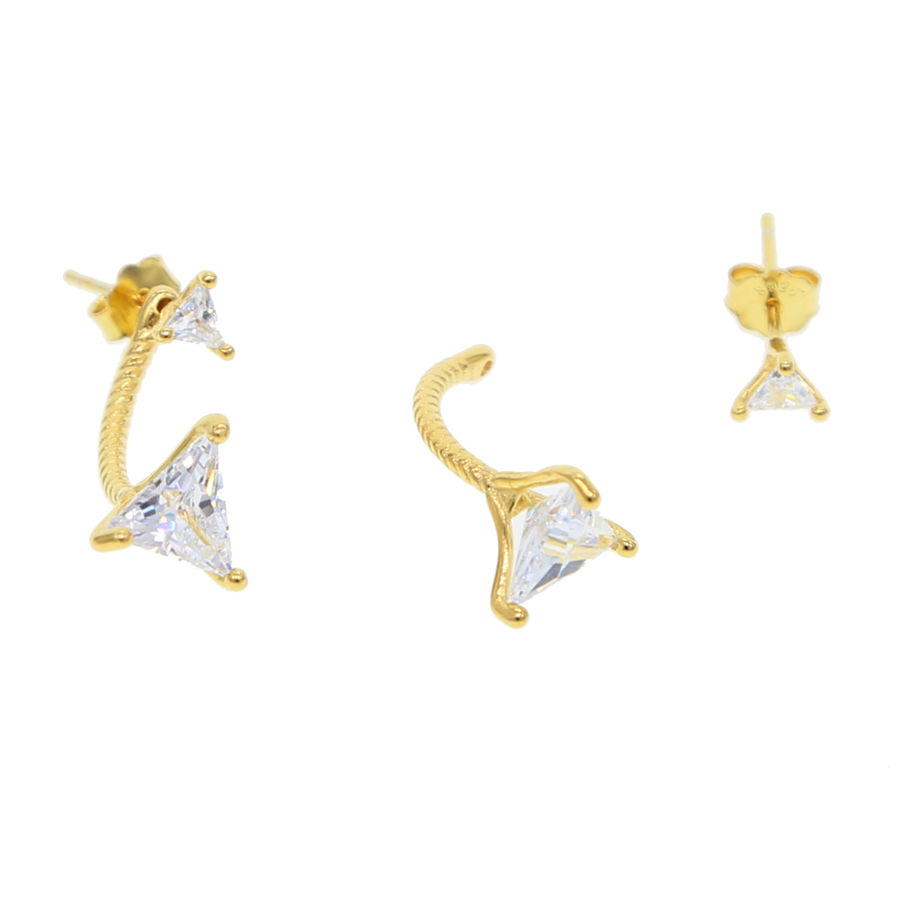 gold plated triangle cz jacket earring for women 925 sterling silver double sided geometric fashion jewelry
