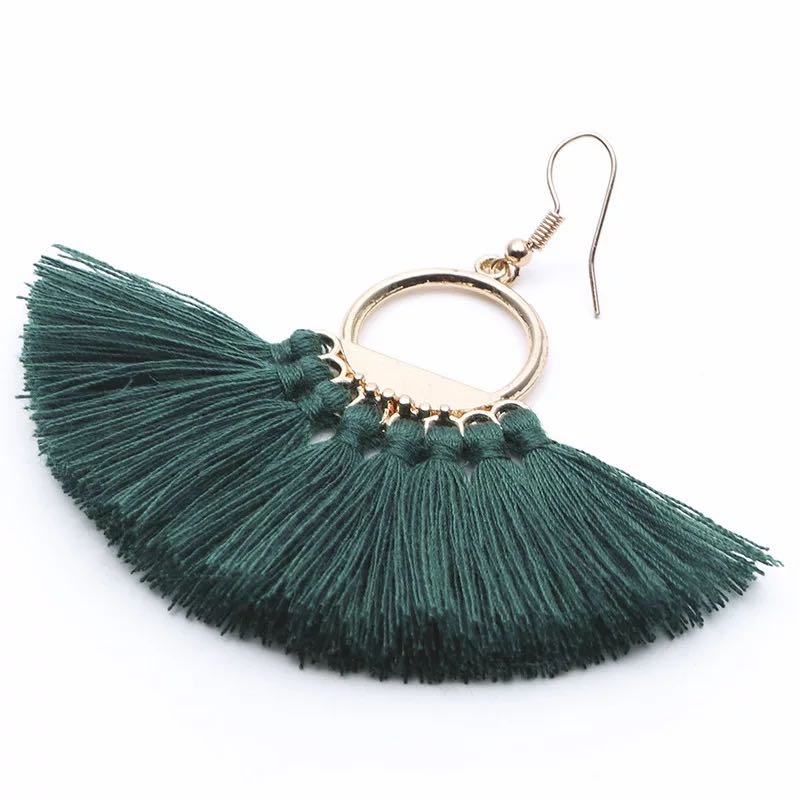 Fashion Women Bohemia Dangle Chandelier Earrings Colorful Hand Made Woven Fringed Earring Fan Shape Semicircle Ear Drop 12 Colors Wholesale