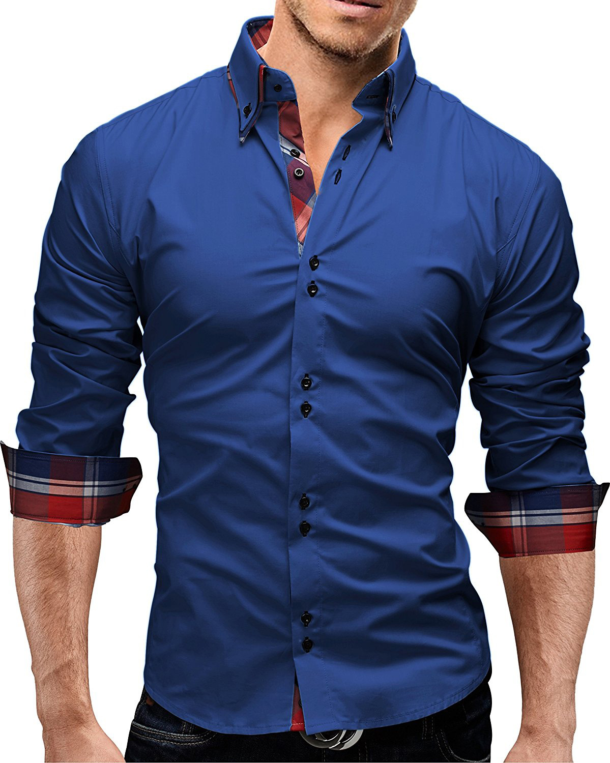 Brand 2017 Fashion Male Shirt Long-Sleeves Tops Double collar business shirt Mens Dress Shirts Slim Men 3XL