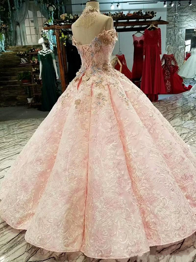 Luxury Pink Ball Gown Prom Dresses Off The Shoulder Lace Appliqued Beads Dress Evening Wear Plus Size Custom Made New Formal Party Gowns