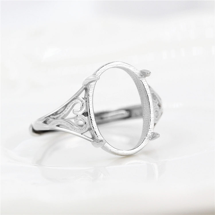 925 Sterling Silver Engagement Wedding Ring for Women 10x14mm Oval Cabochon Semi Mount Ring Setting DIY Stone