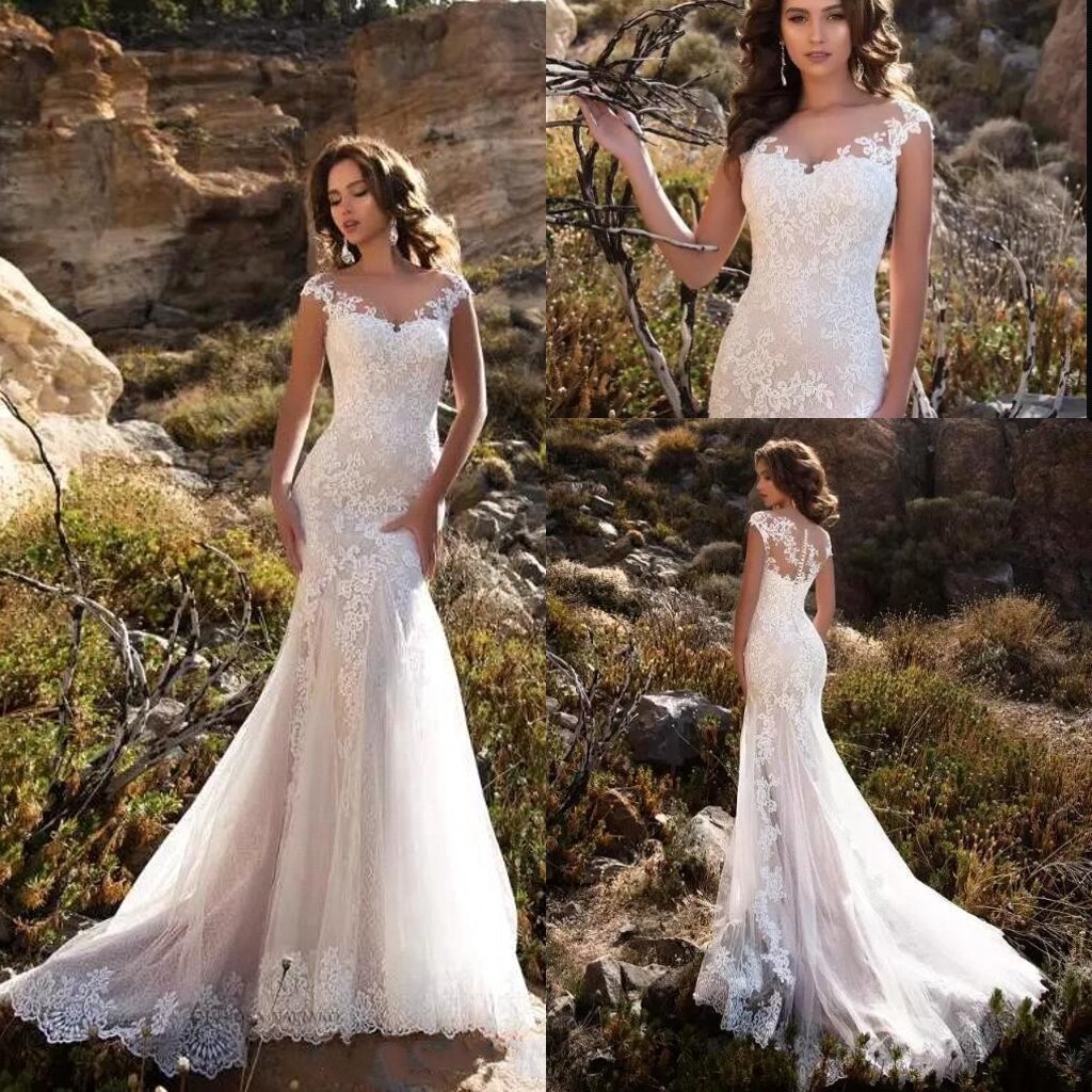 Boat Neck Backless Mermaid Wedding Dresses Lace Appliques Cap Sleeve Designer Sheer Vintage Bride Dresses, White
Boat Neck Backless Mermaid Wedding Dresses Lace Appliques Cap Sleeve Designer Sheer Vintage Bride Dresses, White
