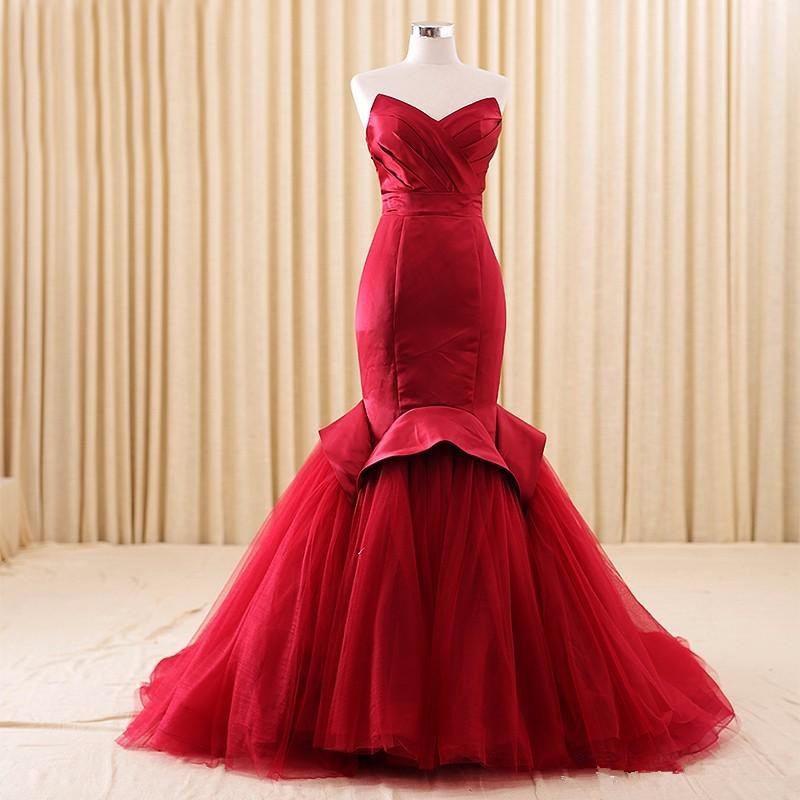 Colorful Arabic Fishtail Evening Dresses Length Meester Celebrity 2019 Plus Size Custom Made Wine Red Burgundy Flouncing Mermaid Vestidos