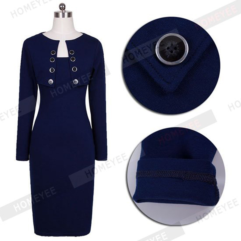Autumn Winter Women Business Casual Sliming Pencil Dresses Elegant Long Sleeve Office Ladies Wear To Work EB10 D1891703